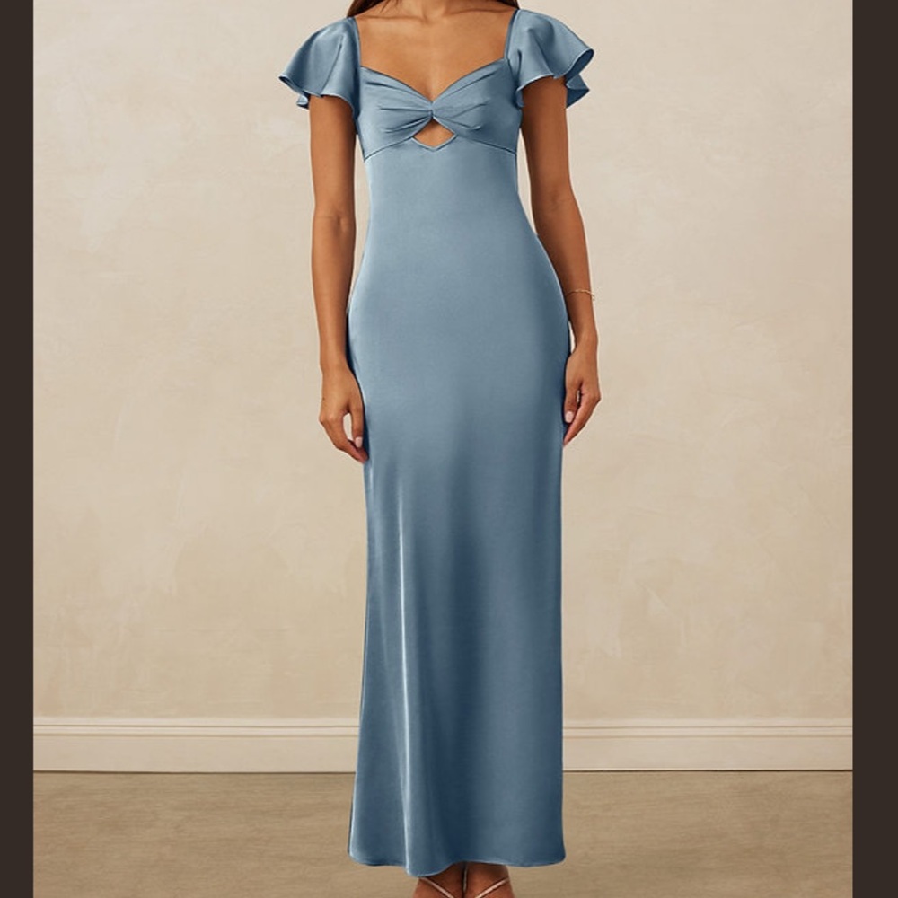 Azazie Dusty Blue Satin Maxi Dress
